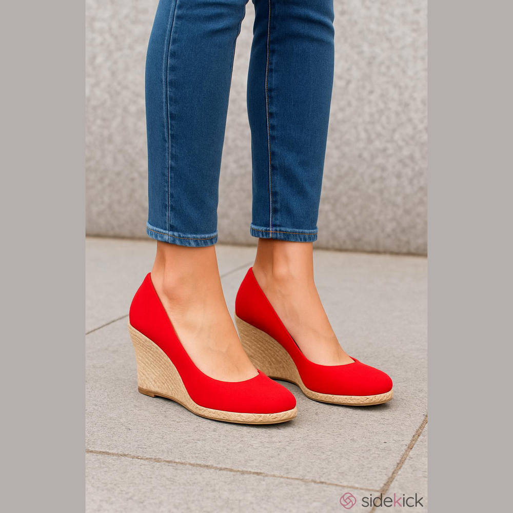 Women's J.Crew Red Canvas Espadrille Wedge Heels Size 8.5